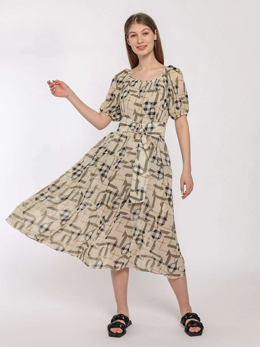 Ярусное платье из шифона с геометричным принтом